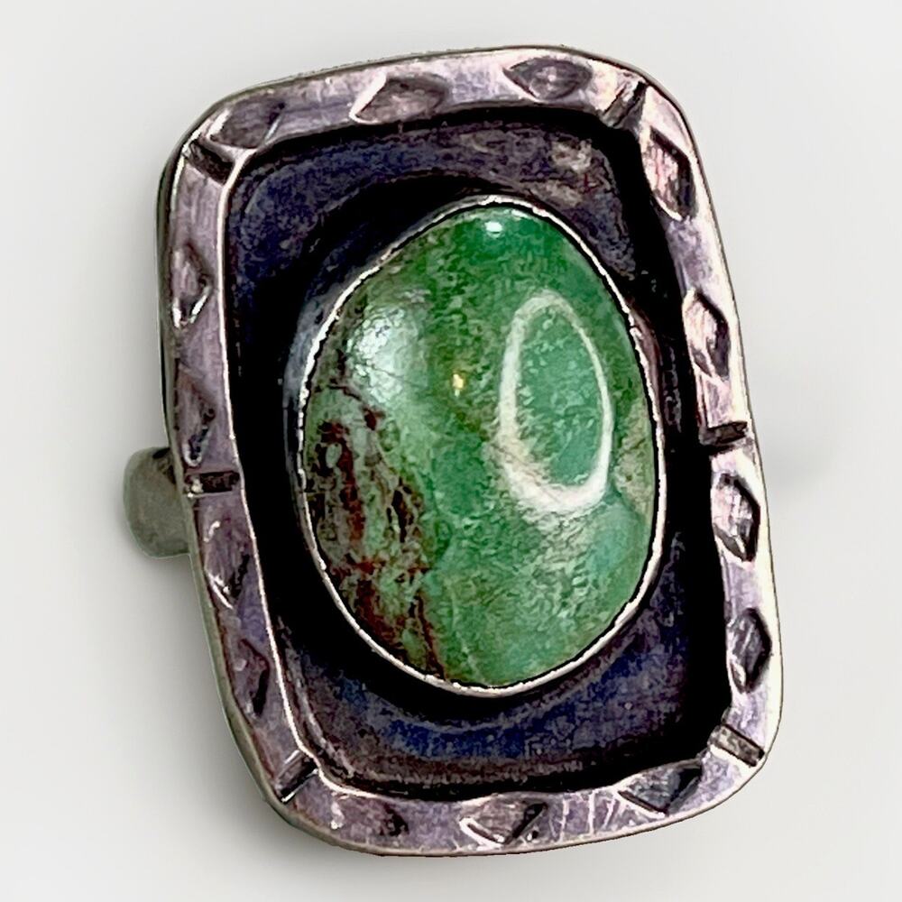 VTG Taxco Sterling Silver 925 Green Turquoise Statement Ring Sz 7.75 8.8g Signed - Picture 2 of 16